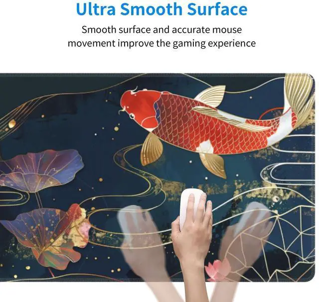 Alt view image 4 of 7 - KEHIPI Gaming Mouse Pad Desk Pad,Extended Big Mouse Pad,31.5x11.8 Inch Long Computer Keyboard Mouse Mat Mousepad with 3mm Non-Slip Base and Stitched Edge for Gaming and Office (koi)