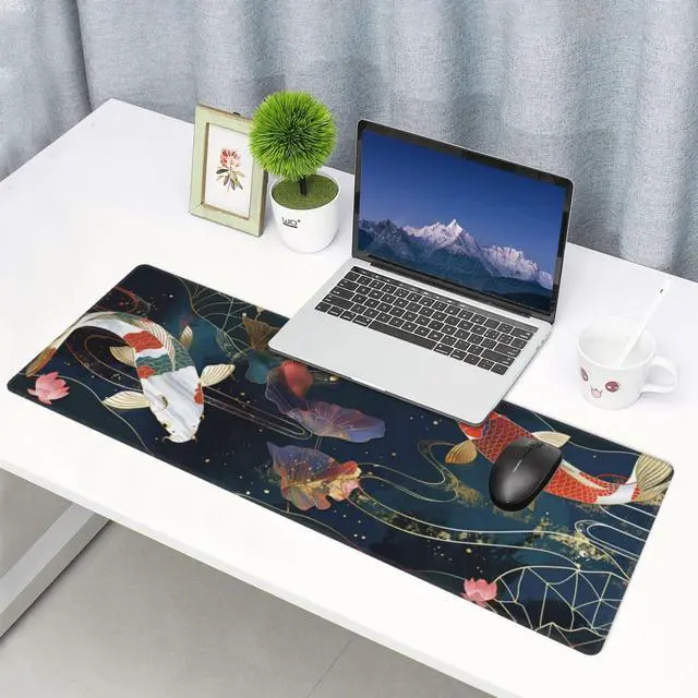 Alt view image 7 of 7 - KEHIPI Gaming Mouse Pad Desk Pad,Extended Big Mouse Pad,31.5x11.8 Inch Long Computer Keyboard Mouse Mat Mousepad with 3mm Non-Slip Base and Stitched Edge for Gaming and Office (koi)