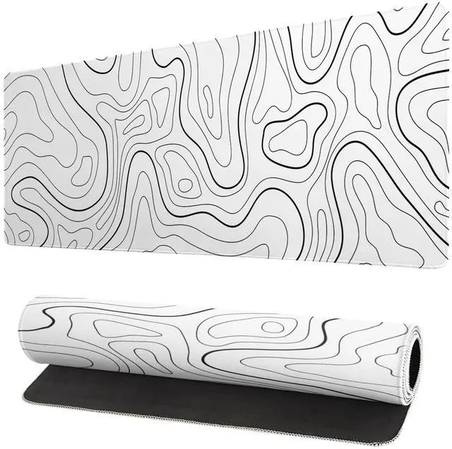 Main image of KEHIPI Extended Gaming Mouse Pad, Large Gaming Mouse Waterproof with Stitched Edges, Non-Slip Desktop Pad for Home and Office, Level Up Your 31.5x11.8 Inch (White Topographic)