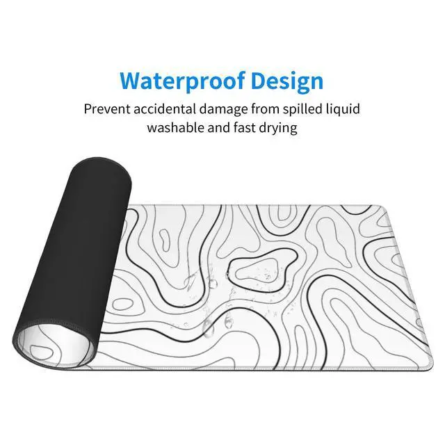 Alt view image 3 of 7 - KEHIPI Extended Gaming Mouse Pad, Large Gaming Mouse Waterproof with Stitched Edges, Non-Slip Desktop Pad for Home and Office, Level Up Your 31.5x11.8 Inch (White Topographic)