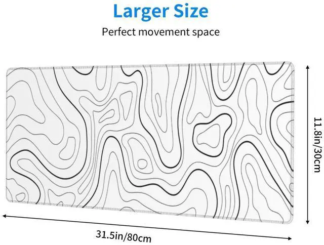 Alt view image 2 of 7 - KEHIPI Extended Gaming Mouse Pad, Large Gaming Mouse Waterproof with Stitched Edges, Non-Slip Desktop Pad for Home and Office, Level Up Your 31.5x11.8 Inch (White Topographic)