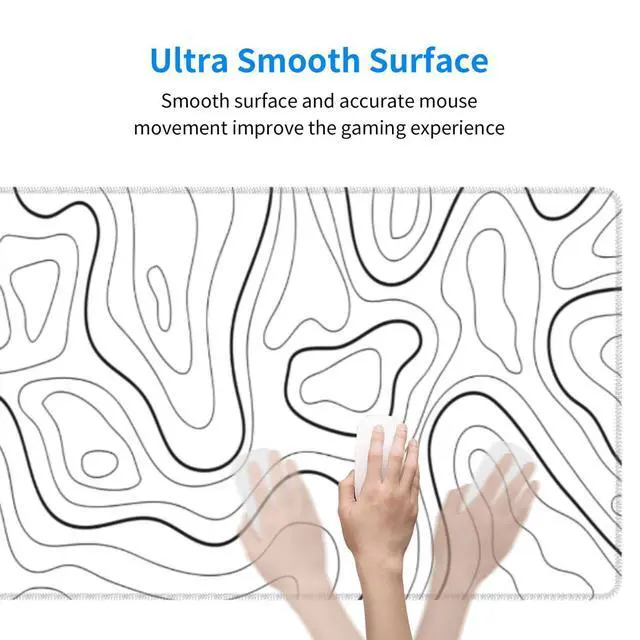 Alt view image 4 of 7 - KEHIPI Extended Gaming Mouse Pad, Large Gaming Mouse Waterproof with Stitched Edges, Non-Slip Desktop Pad for Home and Office, Level Up Your 31.5x11.8 Inch (White Topographic)
