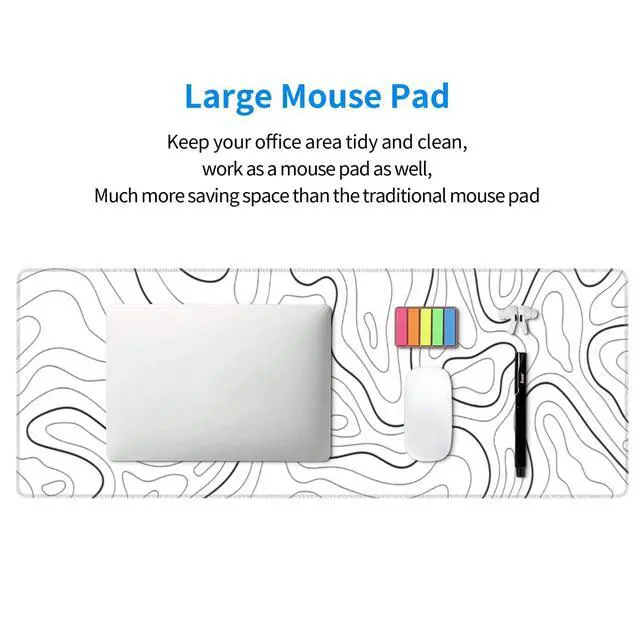 Alt view image 6 of 7 - KEHIPI Extended Gaming Mouse Pad, Large Gaming Mouse Waterproof with Stitched Edges, Non-Slip Desktop Pad for Home and Office, Level Up Your 31.5x11.8 Inch (White Topographic)