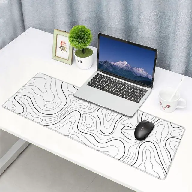 Alt view image 7 of 7 - KEHIPI Extended Gaming Mouse Pad, Large Gaming Mouse Waterproof with Stitched Edges, Non-Slip Desktop Pad for Home and Office, Level Up Your 31.5x11.8 Inch (White Topographic)