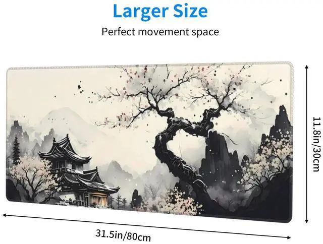 Alt view image 2 of 7 - KEHIPI Extended Gaming Mouse Pad, Large Gaming Mouse Waterproof with Stitched Edges, Non-Slip Desktop Pad for Home and Office, Level Up Your 31.5x11.8 Inch (wash Painting)