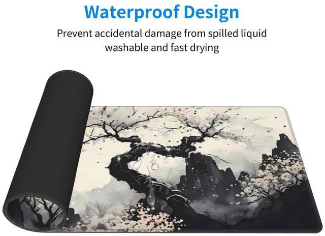 Alt view image 3 of 7 - KEHIPI Extended Gaming Mouse Pad, Large Gaming Mouse Waterproof with Stitched Edges, Non-Slip Desktop Pad for Home and Office, Level Up Your 31.5x11.8 Inch (wash Painting)