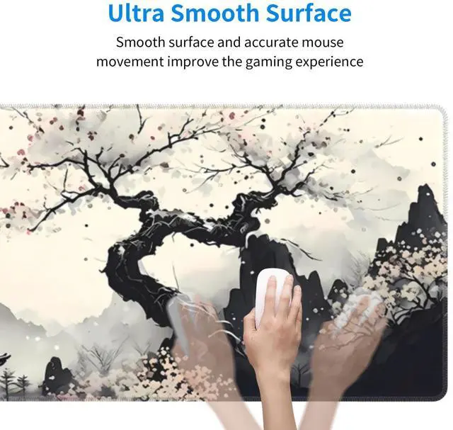 Alt view image 4 of 7 - KEHIPI Extended Gaming Mouse Pad, Large Gaming Mouse Waterproof with Stitched Edges, Non-Slip Desktop Pad for Home and Office, Level Up Your 31.5x11.8 Inch (wash Painting)