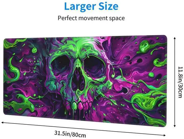 Alt view image 2 of 7 - KEHIPI Gaming Mouse Pad Desk Pad,Extended Big Mouse Pad,31.5x11.8 Inch Long Computer Keyboard Mouse Mat Mousepad with 3mm Non-Slip Base and Stitched Edge for Gaming and Office (Watercolor Skull 2)