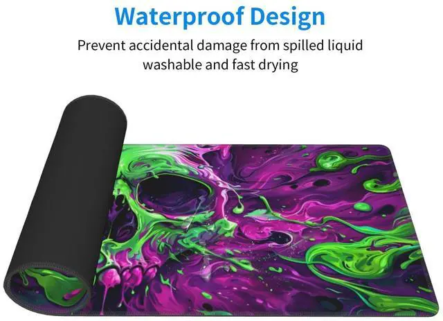 Alt view image 3 of 7 - KEHIPI Gaming Mouse Pad Desk Pad,Extended Big Mouse Pad,31.5x11.8 Inch Long Computer Keyboard Mouse Mat Mousepad with 3mm Non-Slip Base and Stitched Edge for Gaming and Office (Watercolor Skull 2)