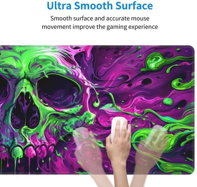 Alt view image 4 of 7 - KEHIPI Gaming Mouse Pad Desk Pad,Extended Big Mouse Pad,31.5x11.8 Inch Long Computer Keyboard Mouse Mat Mousepad with 3mm Non-Slip Base and Stitched Edge for Gaming and Office (Watercolor Skull 2)