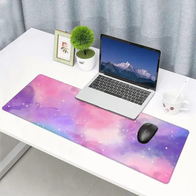 Alt view image 7 of 7 - KEHIPI Extended Gaming Mouse Pad, Large Gaming Mouse Waterproof with Stitched Edges, Non-Slip Desktop Pad for Home and Office, Level Up Your 31.5x11.8 Inch (Iridescent Cloud)
