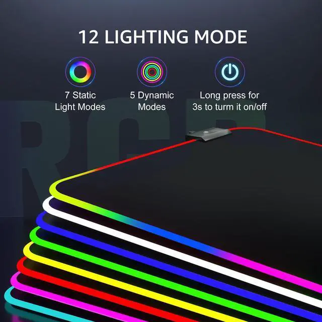 Alt view image 2 of 6 - KEHIPIRGB Large Gaming Mouse Pad with Stitched Edges, LED Extended Mousepad with Superior Micro-Weave Cloth, Non-Slip Base, Water Resist Keyboard Pad, Desk Pad for Gamer, Office & Home, 35.4 x 15.7 in