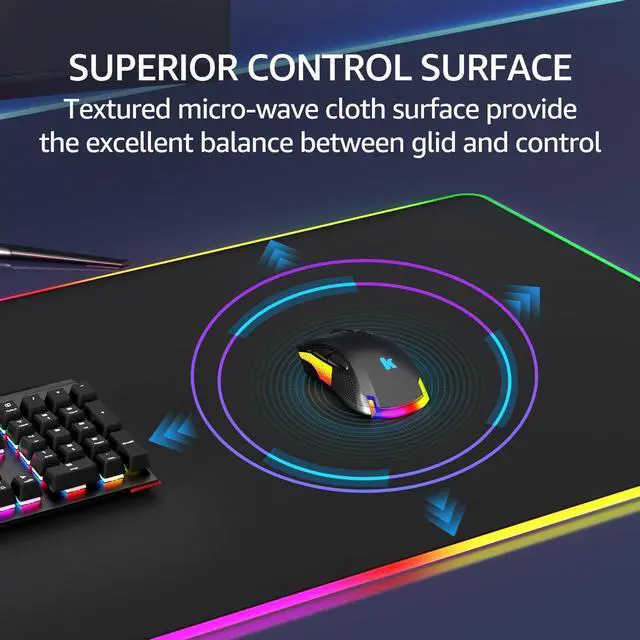 Alt view image 3 of 6 - KEHIPIRGB Large Gaming Mouse Pad with Stitched Edges, LED Extended Mousepad with Superior Micro-Weave Cloth, Non-Slip Base, Water Resist Keyboard Pad, Desk Pad for Gamer, Office & Home, 35.4 x 15.7 in