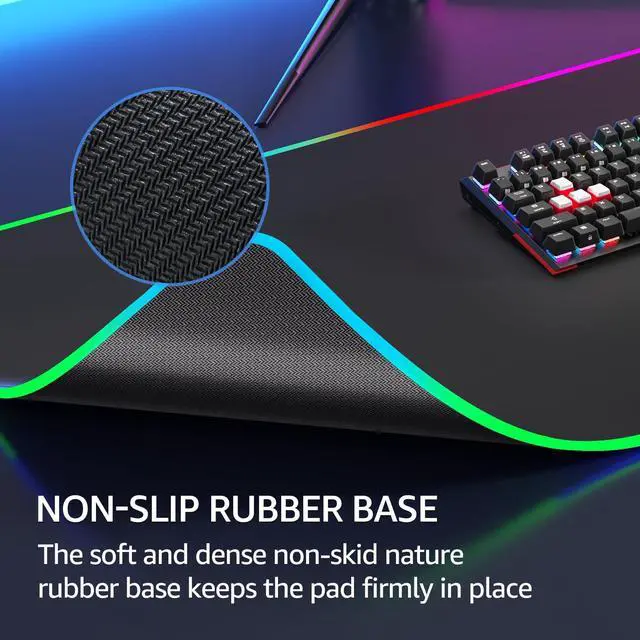Alt view image 4 of 6 - KEHIPIRGB Large Gaming Mouse Pad with Stitched Edges, LED Extended Mousepad with Superior Micro-Weave Cloth, Non-Slip Base, Water Resist Keyboard Pad, Desk Pad for Gamer, Office & Home, 35.4 x 15.7 in
