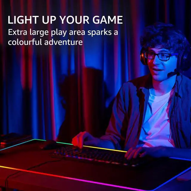 Alt view image 6 of 6 - KEHIPIRGB Large Gaming Mouse Pad with Stitched Edges, LED Extended Mousepad with Superior Micro-Weave Cloth, Non-Slip Base, Water Resist Keyboard Pad, Desk Pad for Gamer, Office & Home, 35.4 x 15.7 in