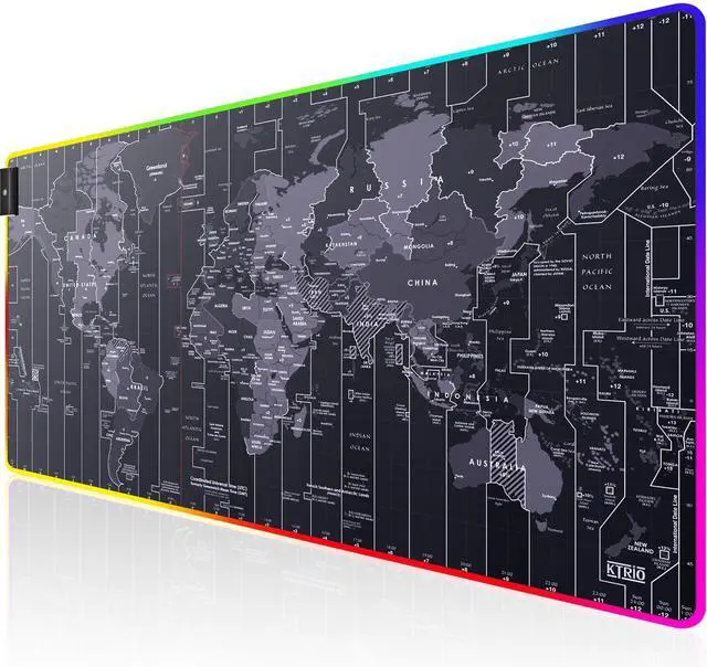 Main image of KEHIPI RGB Large Gaming Mouse Pad with Stitched Edges, Superior Micro-Weave Cloth, Non-Slip Base, Water Resist Coating, 31.5 x 15.7 in, RGB World Map