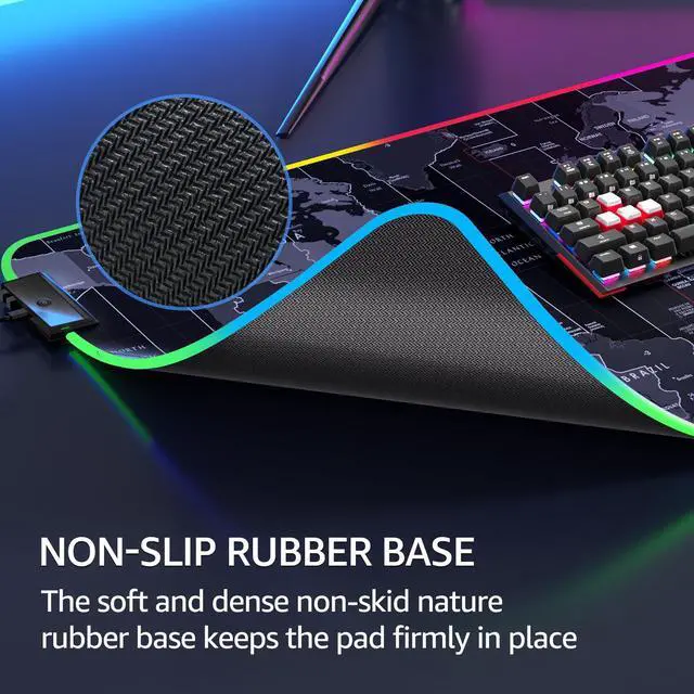 Alt view image 4 of 6 - KEHIPI RGB Large Gaming Mouse Pad with Stitched Edges, Superior Micro-Weave Cloth, Non-Slip Base, Water Resist Coating, 31.5 x 15.7 in, RGB World Map