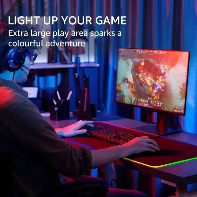 Alt view image 2 of 6 - KEHIPI RGB Large Gaming Mouse Pad with Stitched Edges, Superior Micro-Weave Cloth, Non-Slip Base, Water Resist Coating, 31.5 x 15.7 in, RGB Black