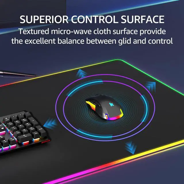 Alt view image 4 of 6 - KEHIPI RGB Large Gaming Mouse Pad with Stitched Edges, Superior Micro-Weave Cloth, Non-Slip Base, Water Resist Coating, 31.5 x 15.7 in, RGB Black