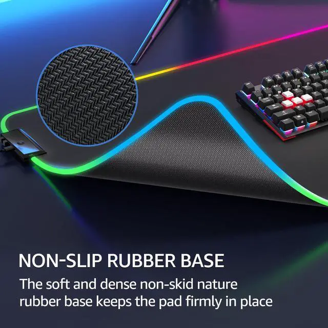 Alt view image 5 of 6 - KEHIPI RGB Large Gaming Mouse Pad with Stitched Edges, Superior Micro-Weave Cloth, Non-Slip Base, Water Resist Coating, 31.5 x 15.7 in, RGB Black