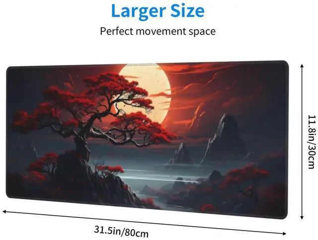 Alt view image 2 of 7 - KEHIPI Darkness Red Moon Desk Mat Japanese Mouse Pad, Large Japanese Desk Mat, XL Anime Gaming Keyboard Mat, Non-Slip Rubber Base, Big Extended Desk Protector for Home Office, 31.5x11.8