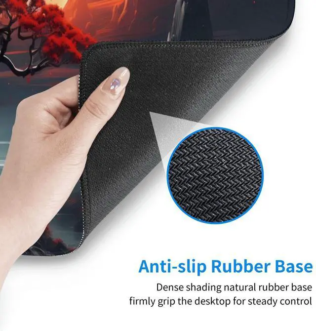 Alt view image 4 of 7 - KEHIPI Darkness Red Moon Desk Mat Japanese Mouse Pad, Large Japanese Desk Mat, XL Anime Gaming Keyboard Mat, Non-Slip Rubber Base, Big Extended Desk Protector for Home Office, 31.5x11.8