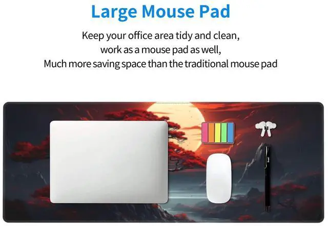 Alt view image 5 of 7 - KEHIPI Darkness Red Moon Desk Mat Japanese Mouse Pad, Large Japanese Desk Mat, XL Anime Gaming Keyboard Mat, Non-Slip Rubber Base, Big Extended Desk Protector for Home Office, 31.5x11.8