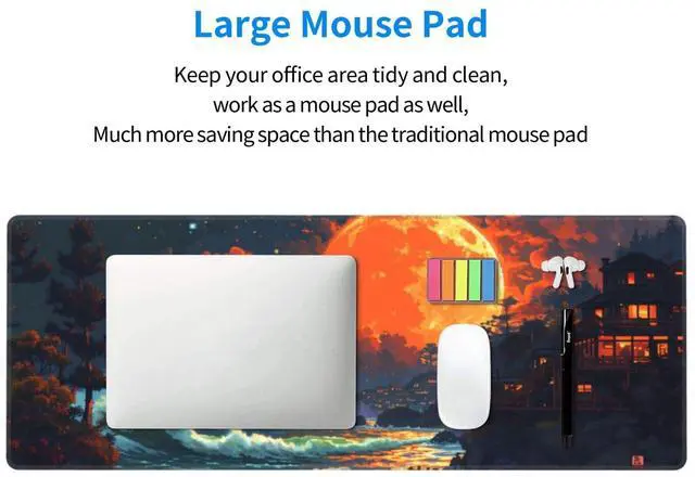 Alt view image 6 of 7 - KEHIPI Gaming Mouse Pad Desk Pad,Extended Big Mouse Pad,31.5x11.8 Inch Long Computer Keyboard Mouse Mat Mousepad with 3mm Non-Slip Base and Stitched Edge for Gaming and Office (Oil Painting)