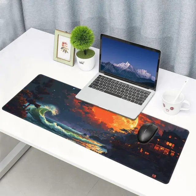 Alt view image 7 of 7 - KEHIPI Gaming Mouse Pad Desk Pad,Extended Big Mouse Pad,31.5x11.8 Inch Long Computer Keyboard Mouse Mat Mousepad with 3mm Non-Slip Base and Stitched Edge for Gaming and Office (Oil Painting)