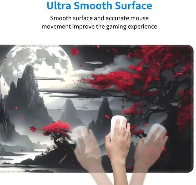 Alt view image 4 of 7 - KEHIPI Gaming Mouse Pad Desk Pad,Extended Big Mouse Pad,31.5x11.8 Inch Long Computer Keyboard Mouse Mat Mousepad with 3mm Non-Slip Base and Stitched Edge for Gaming and Office (Dark Canyon)