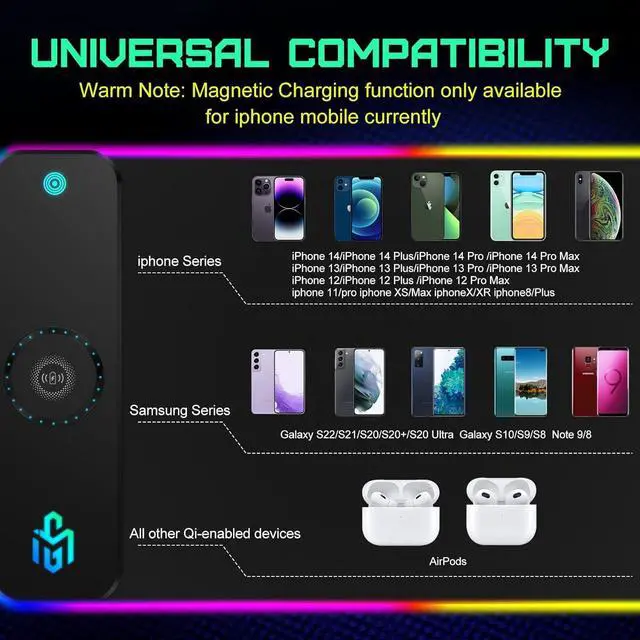 Alt view image 6 of 7 - KEHIPI RGB Gaming Mouse Pad with 15W Wireless Charging, LED Mouse Pad with 10 Light Modes, Extra Large Mousepad 800x300x4MM, Non-Slip Rubber Base Computer Keyboard Mat for Gaming, Desk (Black)