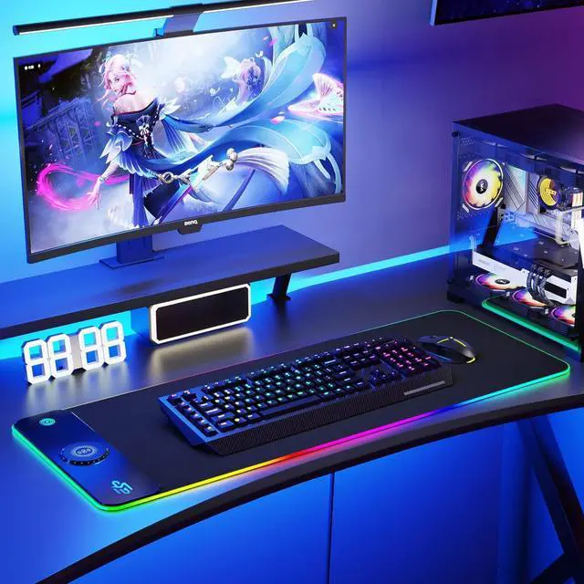 Alt view image 7 of 7 - KEHIPI RGB Gaming Mouse Pad with 15W Wireless Charging, LED Mouse Pad with 10 Light Modes, Extra Large Mousepad 800x300x4MM, Non-Slip Rubber Base Computer Keyboard Mat for Gaming, Desk (Black)