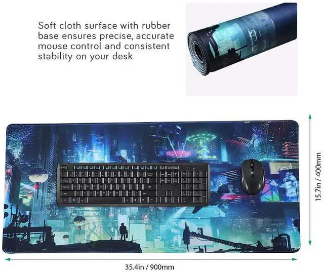 Alt view image 3 of 7 - KEHIPI Extended Gaming Mouse Pad, Portable Mat for Keyboard & Mouse with Stitched Edges + Non-Slip Rubber Base 90x40 Green city005