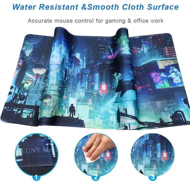 Alt view image 7 of 7 - KEHIPI Extended Gaming Mouse Pad, Portable Mat for Keyboard & Mouse with Stitched Edges + Non-Slip Rubber Base 90x40 Green city005