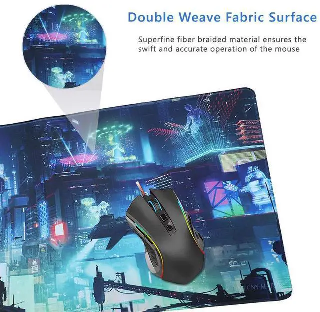 Alt view image 6 of 7 - KEHIPI Extended Gaming Mouse Pad, Portable Mat for Keyboard & Mouse with Stitched Edges + Non-Slip Rubber Base 90x40 Green city005