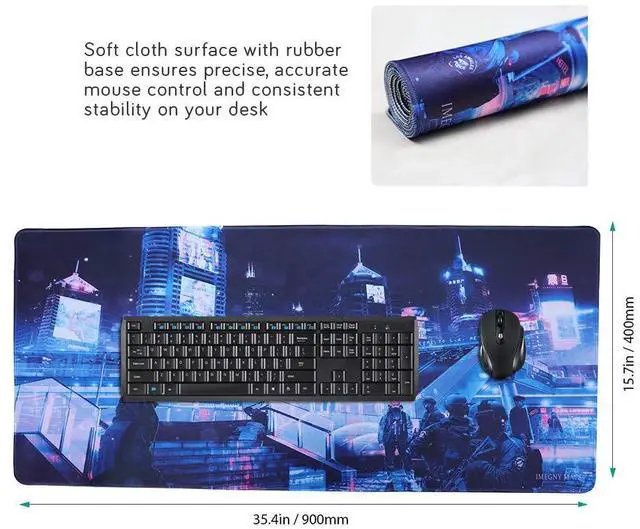 Alt view image 3 of 7 - KEHIPI Large Gaming Mouse Pad, Extended XXL Desk Pad & Non-Slip Rubber Mat for Mice and Keyboard with Stitched Edges 90x40 zisecity006