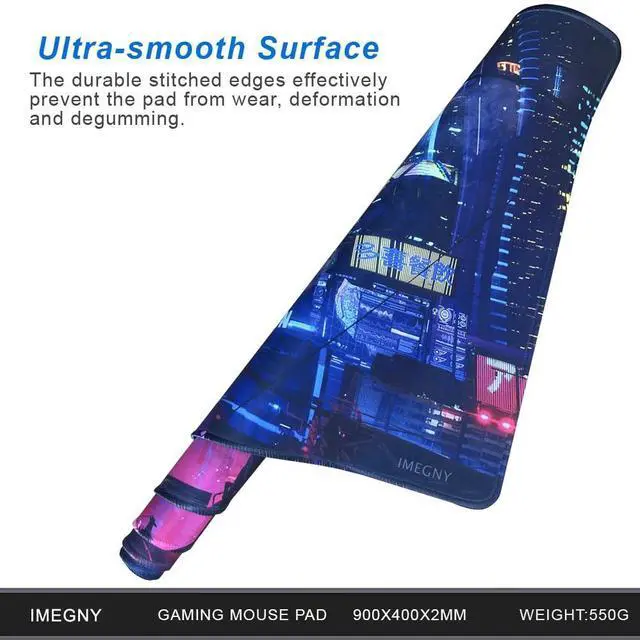 Alt view image 3 of 6 - KEHIPI Extended Gaming Mouse Pad, Portable Mat for Keyboard & Mouse with Stitched Edges + Non-Slip Rubber Base (90x40 colorfulcity002)