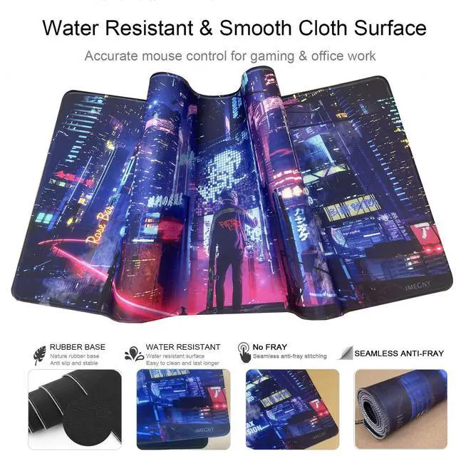 Alt view image 5 of 6 - KEHIPI Extended Gaming Mouse Pad, Portable Mat for Keyboard & Mouse with Stitched Edges + Non-Slip Rubber Base (90x40 colorfulcity002)