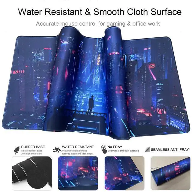 Alt view image 5 of 6 - KEHIPI Extended Gaming Mouse Pad, Portable Mat for Keyboard & Mouse with Stitched Edges + Non-Slip Rubber Base (90x40 neoncity001)