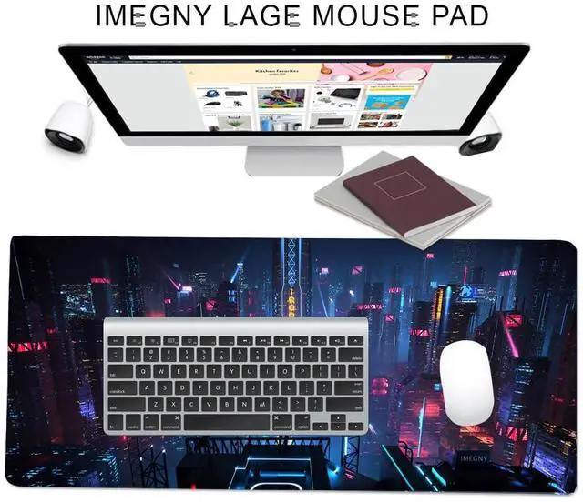Alt view image 6 of 6 - KEHIPI Extended Gaming Mouse Pad, Portable Mat for Keyboard & Mouse with Stitched Edges + Non-Slip Rubber Base (90x40 neoncity001)