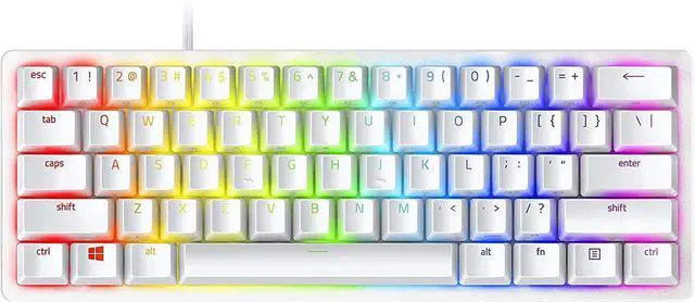 Main image of KEHIPI Huntsman Mini (Purple Switch) - Compact 60% Gaming Keyboard (Clicking Optical Switches, Doubleshot PBT Keycaps, Removable USB-C Cable) QWERTY US Layout | Mercury White