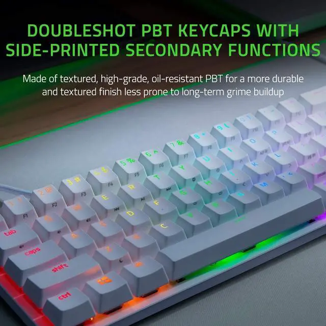 Alt view image 4 of 5 - KEHIPI Huntsman Mini (Purple Switch) - Compact 60% Gaming Keyboard (Clicking Optical Switches, Doubleshot PBT Keycaps, Removable USB-C Cable) QWERTY US Layout | Mercury White