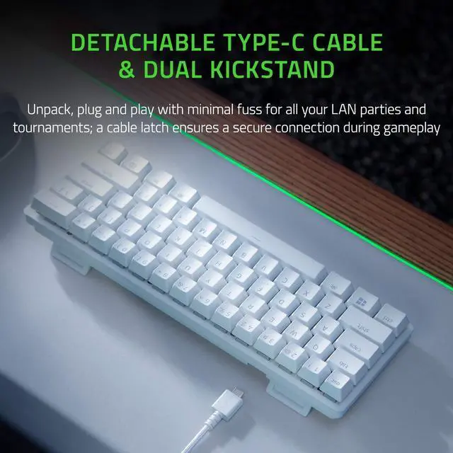 Alt view image 5 of 5 - KEHIPI Huntsman Mini (Purple Switch) - Compact 60% Gaming Keyboard (Clicking Optical Switches, Doubleshot PBT Keycaps, Removable USB-C Cable) QWERTY US Layout | Mercury White