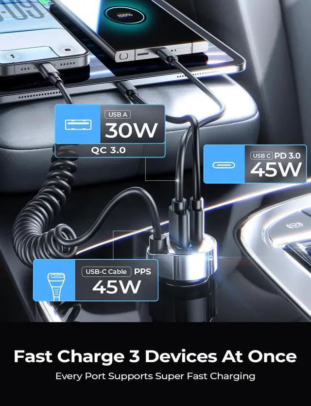 Alt view image 3 of 7 - KEHIPI 90W for iPhone 17 16 15 Pro Max Car Charger USB C Fast Charging,Super Fast for iPhone 15 16 17 Pro Car Charger Type C Adapter Fit iPhone 17 16 15 Air ProMax Plus,Samsung Galaxy S25/24,Android