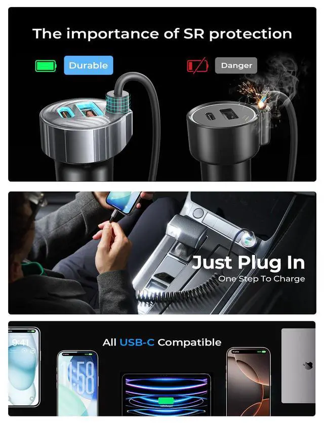 Alt view image 5 of 7 - KEHIPI 90W for iPhone 17 16 15 Pro Max Car Charger USB C Fast Charging,Super Fast for iPhone 15 16 17 Pro Car Charger Type C Adapter Fit iPhone 17 16 15 Air ProMax Plus,Samsung Galaxy S25/24,Android