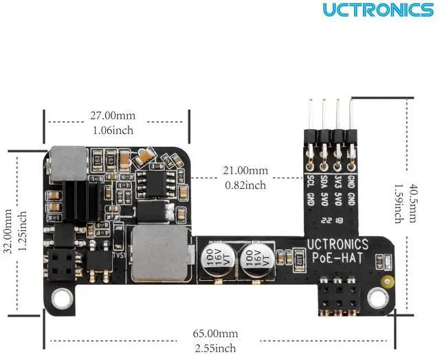 Alt view image 2 of 6 - KEHIPI PoE HAT for Raspberry Pi 4B/3B+, Power Over Ethernet (PoE) Support 802.3af PoE Network Standard, Compatible with Pi 4B / 3B+