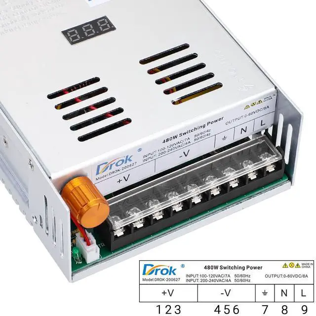 Alt view image 2 of 7 - KEHIPI 60V Power Supply, AC 110V 220V to DC 0-60V 8A 480W Buck Converter, Adjustable Variable LED Adapter Regulated 5V 12V 24V 30V 36V 48V 60Volt Transformer 3A 5A 8Amp Charger for Lab CCTV