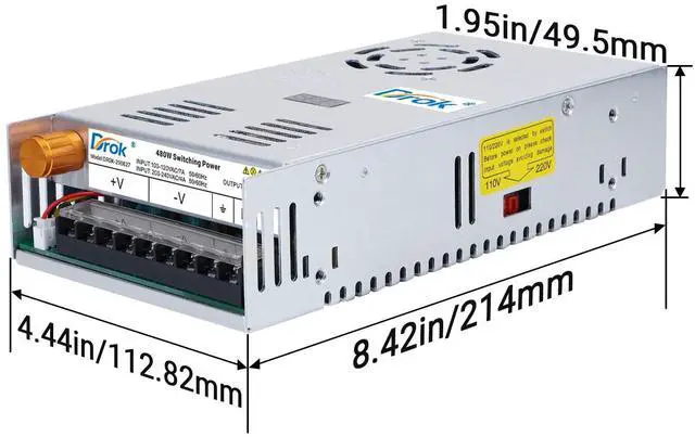 Alt view image 7 of 7 - KEHIPI 60V Power Supply, AC 110V 220V to DC 0-60V 8A 480W Buck Converter, Adjustable Variable LED Adapter Regulated 5V 12V 24V 30V 36V 48V 60Volt Transformer 3A 5A 8Amp Charger for Lab CCTV
