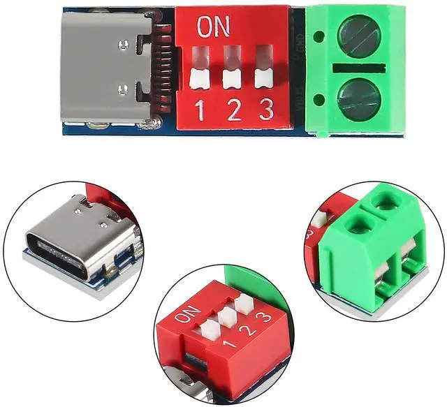 Alt view image 3 of 7 - KEHIPI 3PCS USB-C PD Trigger Board Module PD/QC Decoy Board Fast Charge USB Type-c to 5V9V12V20V High Speed Charger Power Delivery Boost Module