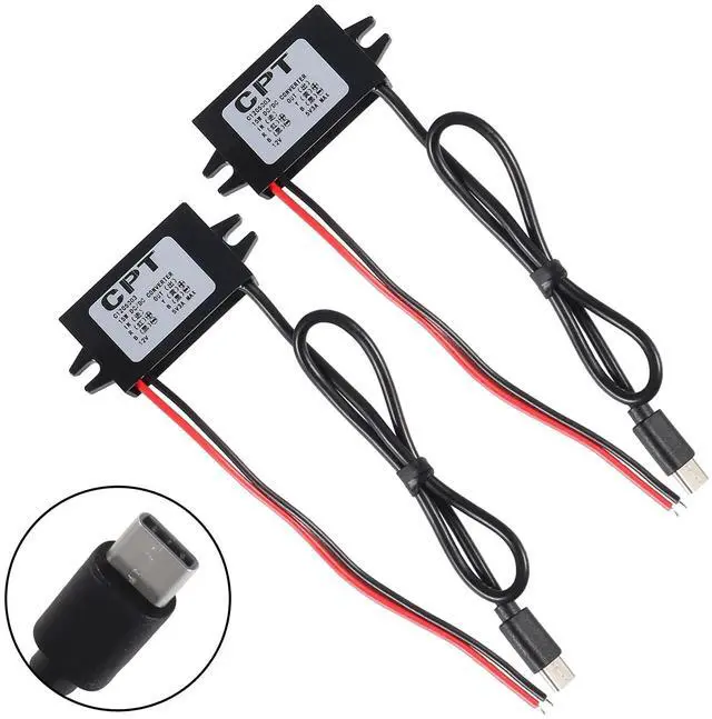 Main image of KEHIPI 2pcs DC Converter 12V/24V to 5V 3A 15W DC Buck Converter ModuleType-C USB Power Adapter Compatible with Raspberry Pi 4, Cellphone, Car